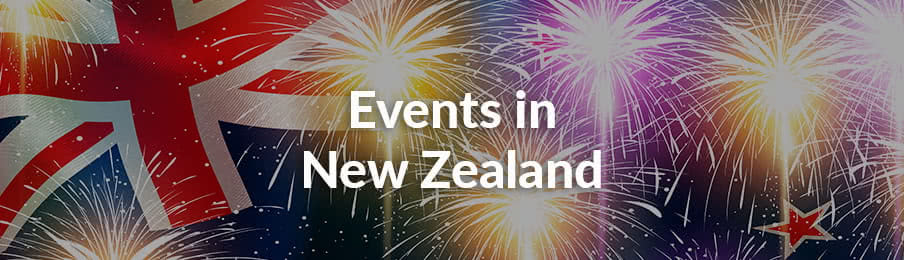 New Zealand national flag with fireworks for the event